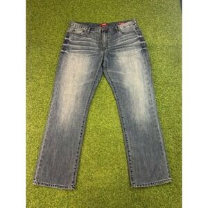 Guess Crescent Straight Jeans Mens 38x32 Gray Whiskering Denim Cotton Bootcut